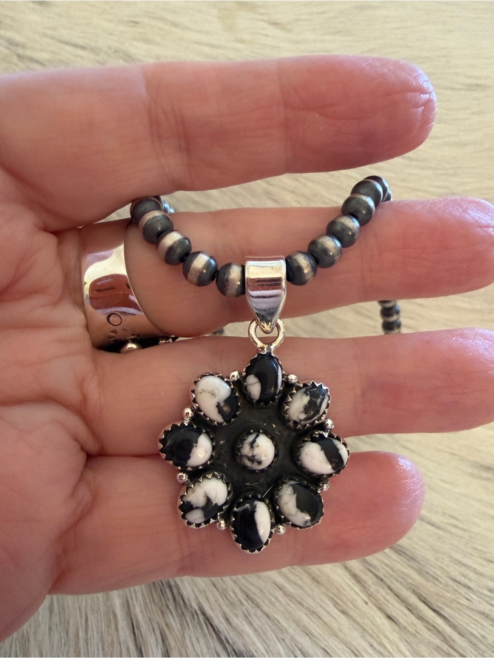 ❤️ Deep Contrast White Buffalo Cluster Sterling Silver Pendant 1.50”L Unisex